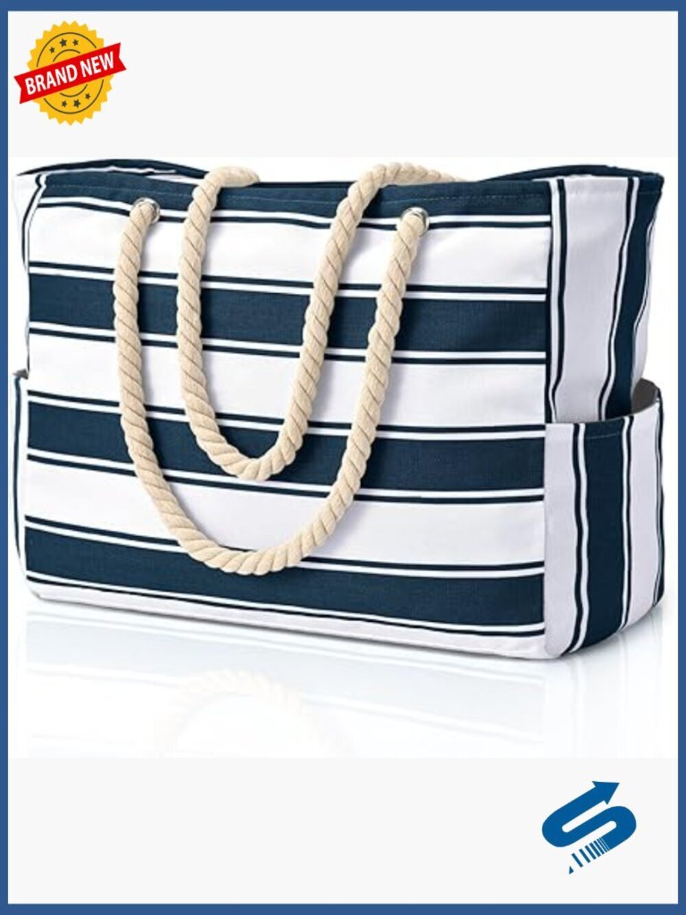 Large Waterproof Beach Tote Bag with Zipper, Sandproof Travel Tote